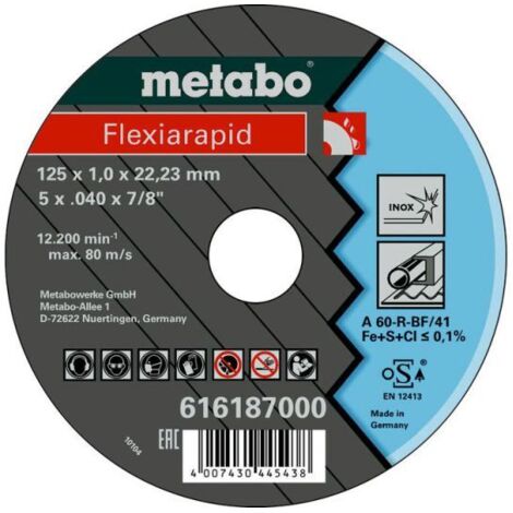 Discos de corte Flexiarapid 125x1,0x22,2 acero inoxidable Metabo