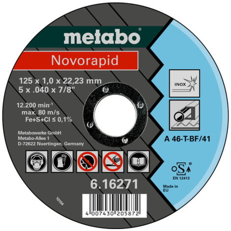 Discos de corte Novorapid 125x1,0x22,23 Acero inoxidable Metabo