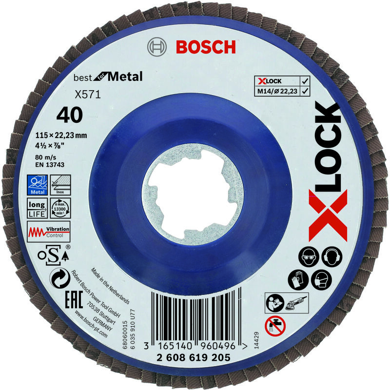 

BOSCH 2608619205 X-LOCK Disco Abrasivo Laminillas X571 B.Metal:115mm r.plás.G40