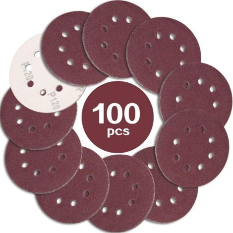 Discos de lija Ineasicer 100 piezas 125 mm, grano 120, discos de lija de 8 agujeros, ideales para lijar/pulir para lijadoras orbitales aleatorias