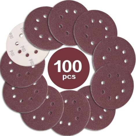 Discos de lija Ineasicer 100 piezas 125 mm, grano 80, discos de lija de 8 agujeros, ideales para lijar/pulir para lijadoras orbitales aleatorias