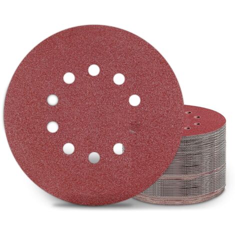 Discos de lijado de 225 mm, 100 unidades, grano P80, 10 agujeros, redondos, papel de lija para lijadora.