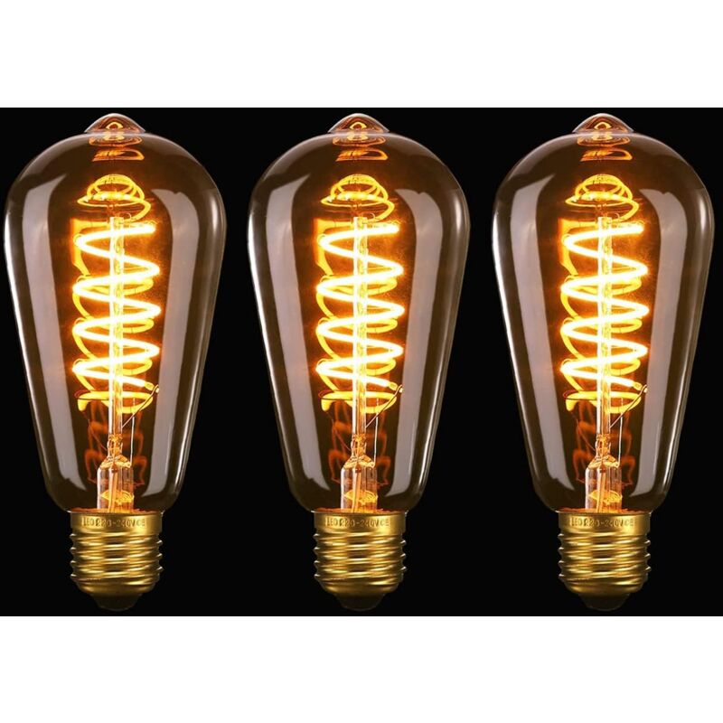 Ugreat - Discount,3 Pack Dimmable Vintage Edison led Bulbs 3W Flexible Spiral led Filament Bulb E27 Screw led Filament Bulb ST64 Retro Antique Style