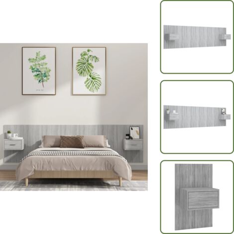 Diseño clásico - vidaXL Cabecero de cama y mesitas madera contrachapada gris Sonoma - Montaje en pared