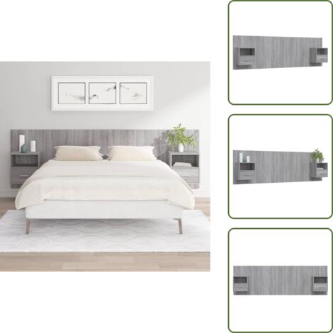 Diseño clásico - vidaXL Cabecero de cama y mesitas madera contrachapada gris Sonoma - Montaje en pared