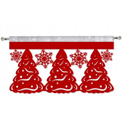 Diseño de árbol de Navidad y copo de nieve, tipo sobre, cenefa para cortina, purpurina navideña, 60x35