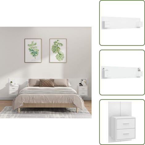 Diseño de cama - vidaXL Cabecero de cama con mesitas madera contrachapada blanco - Almacenamiento
