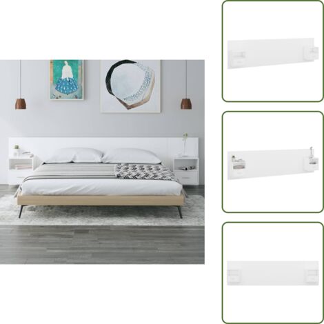 Diseño de cama - vidaXL Cabecero de cama con mesitas madera contrachapada blanco - Almacenamiento