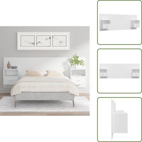 Diseño de cama - vidaXL Cabecero de cama con mesitas madera contrachapada blanco - Almacenamiento