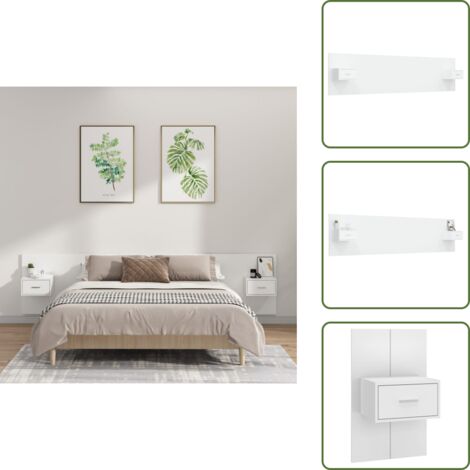 Diseño de cama - vidaXL Cabecero de cama con mesitas madera contrachapada blanco - Almacenamiento