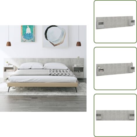 Diseño de cama - vidaXL Cabecero de cama con mesitas madera contrachapada gris hormigón - Almacenamiento
