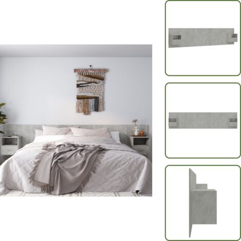 Diseño de cama - vidaXL Cabecero de cama con mesitas madera contrachapada gris hormigón - Almacenamiento