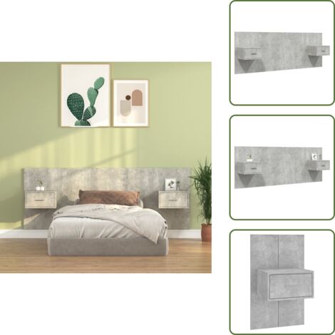 Diseño de cama - vidaXL Cabecero de cama con mesitas madera contrachapada gris hormigón - Almacenamiento