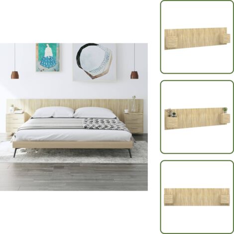 Diseño de cama - vidaXL Cabecero de cama con mesitas madera contrachapada roble Sonoma - Almacenamiento