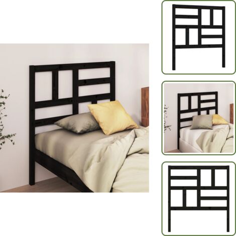 Diseño elegante - vidaXL Cabecero de cama madera maciza de pino negro 81x4x104 cm - Cama sin cabecero