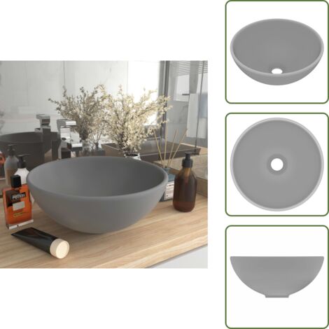 Diseño elegante - vidaXL Lavabo de lujo redondo cerámica gris claro mate 32,5x14 cm - Lavabo sobre encimera