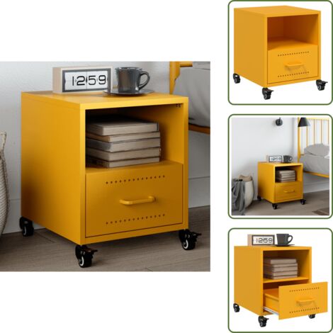Diseño elegante - vidaXL Mesita de noche acero amarillo mostaza 36x39x43,5 cm - Cajón