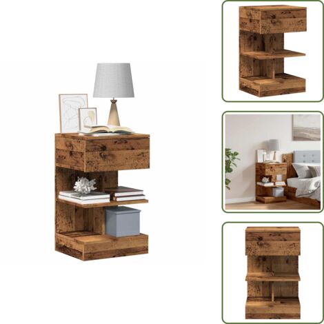 Diseño elegante - vidaXL Mesita de noche madera contrachapada madera antigua 40x35x65 cm - Mueble de cama