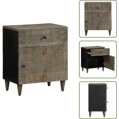 Diseño elegante - vidaXL Mesita de noche madera maciza de mango gris claro 50x33x60 cm - Mesita de noche de madera
