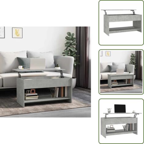 Diseño elevable - vidaXL Mesa de centro madera de ingeniería gris hormigón 102x50x52,5cm - Mesa de centro gris hormigón