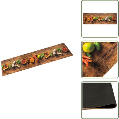 Diseño especias - vidaXL Alfombra de cocina lavable terciopelo dibujo especias 60x180 cm - Cocina