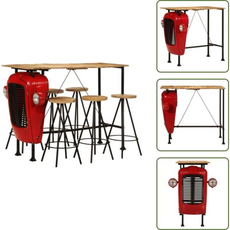 Diseño industrial - vidaXL Set de mesa y taburetes de bar 7 piezas madera maciza de mango - Mesa de bar con taburetes