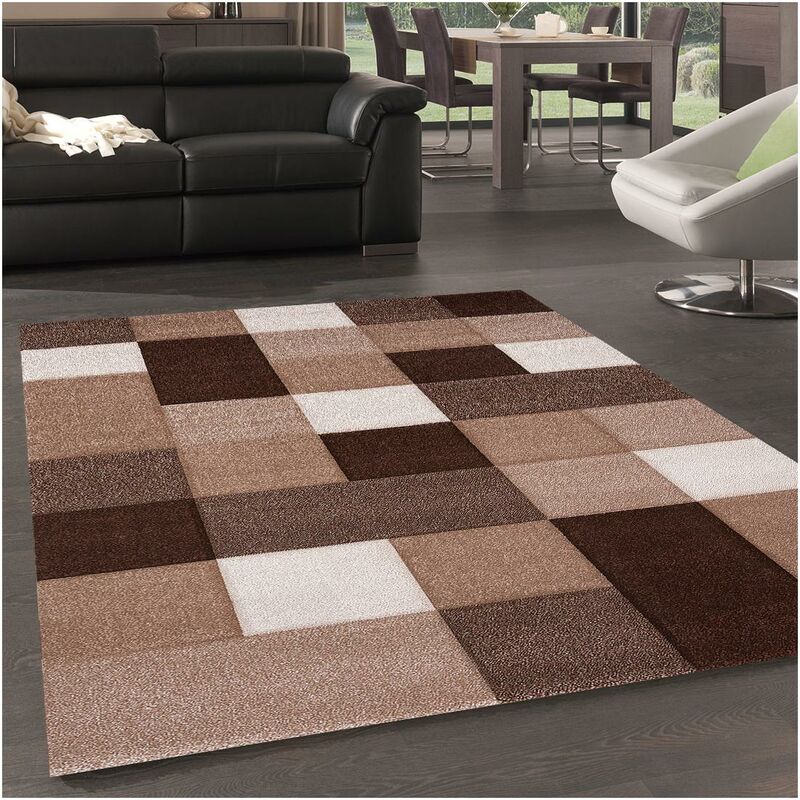 

diseño moderno alfombra 80x150 cm BRILLO rectangular CUBE Red Room adecuado para calefacción por suelo radiante - Marron