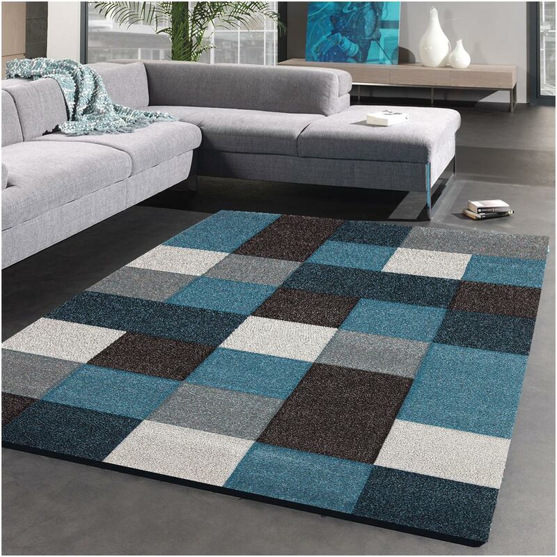 

diseño moderno alfombra 80x150 cm BRILLO rectangular CUBE Red Room adecuado para calefacción por suelo radiante - Bleu