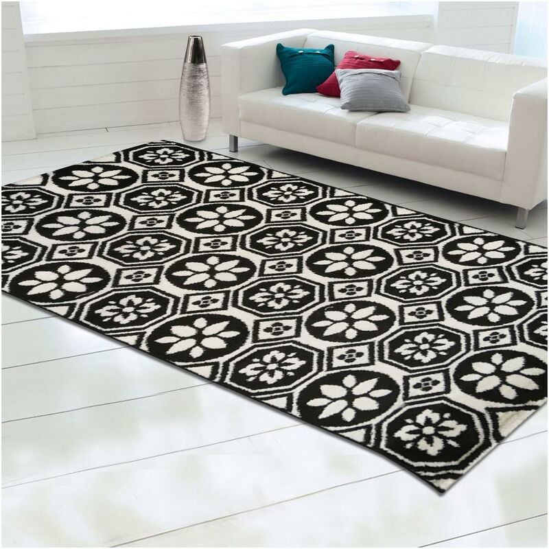 

diseño moderno alfombra 80x150 cm rectangular Cámara Negro CATUS adecuado para calefacción por suelo radiante - Noir
