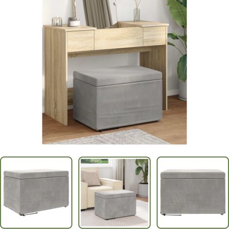 Diseño moderno -  Taburete Gris Claro Terciopelo y Madera Fabricada