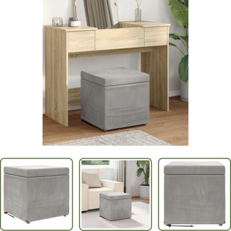 Diseño moderno -  Taburete Gris Claro Terciopelo y Madera Fabricada