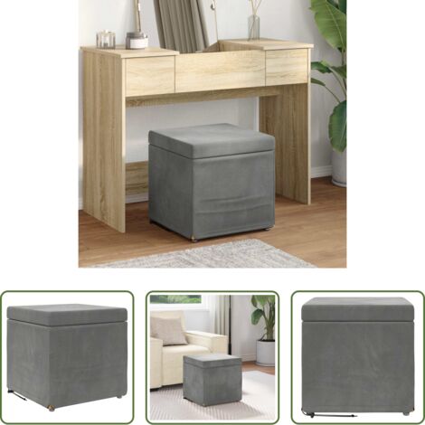 Diseño moderno - Taburete Gris oscuro Terciopelo y Madera Fabricada