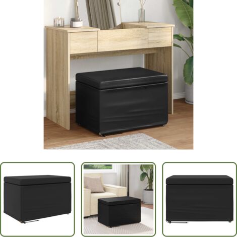 Diseño moderno -  Taburete Negro Cuero Sintético y Madera Fabricada