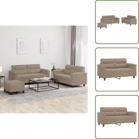 Diseño moderno - vidaXL Juego de sofás con cojines 3 piezas tela microfibra gris taupe - Sofá de 2 plazas