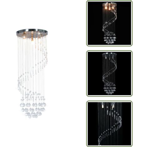 Diseño moderno - vidaXL Lámpara de techo con cuentas de cristal plateado en espiral G9 - Luz ambiental