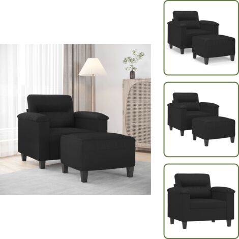Diseño moderno - vidaXL Sillón con taburete cuero sintético negro 60 cm - Asiento cómodo