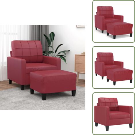 Diseño moderno - vidaXL Sillón con taburete cuero sintético rojo tinto 60 cm - Sofá con reposapiés