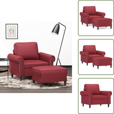 Diseño moderno - vidaXL Sillón con taburete cuero sintético rojo tinto 60 cm - Sofá con reposapiés