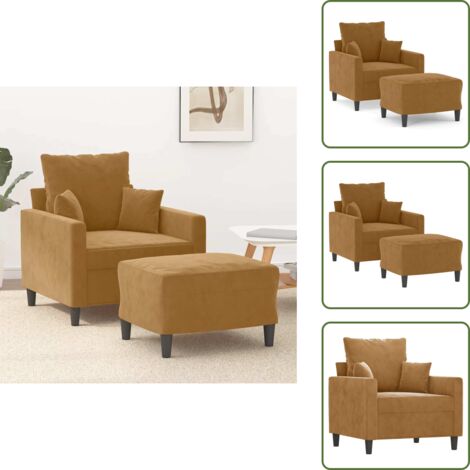 Diseño moderno - vidaXL Sillón con taburete terciopelo marrón 60 cm - Asiento cómodo