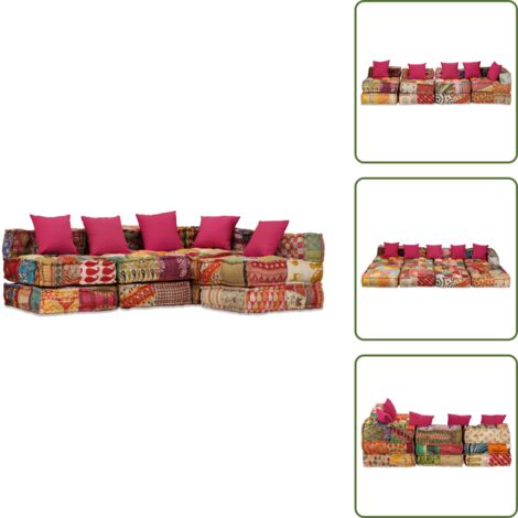 Diseño patchwork - vidaXL Puf modular de 4 plazas de tela patchwork - Sofá de tela