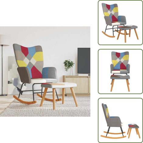 Diseño patchwork - vidaXL Silla mecedora con reposapiés tela patchwork - Silla con espuma
