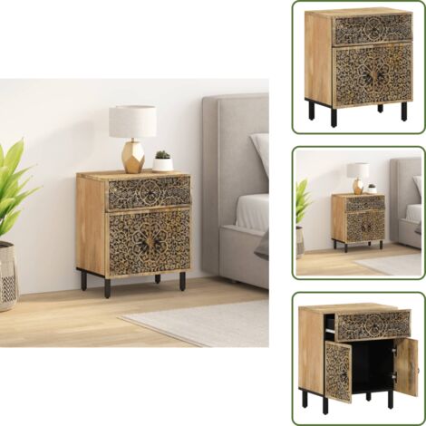 Diseño retro - vidaXL Mesita de noche madera maciza de mango 50x33x60 cm - Almacenamiento