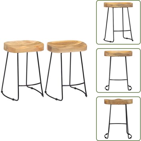Diseño retro - vidaXL Taburetes de cocina gavin 2 unidades madera maciza de mango - Mobiliario de madera