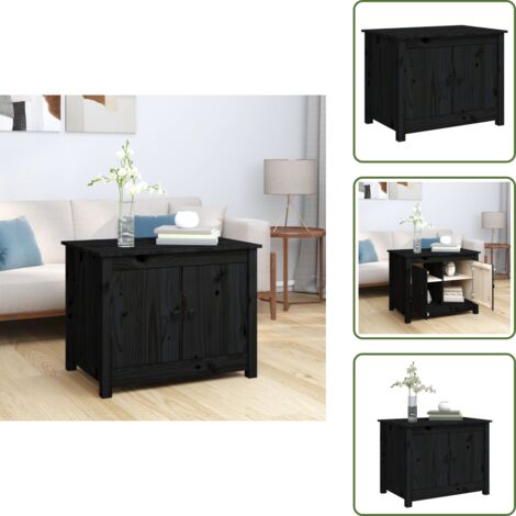 Diseño rústico - vidaXL Mesa de centro de madera maciza de pino negro 71x49x55 cm - Mesa de almacenamiento