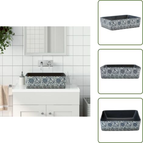 Diseño vintage - vidaXL Lavabo de encimera rectangular cerámica negro azul 46x35,5x13cm - Lavabo negro azul