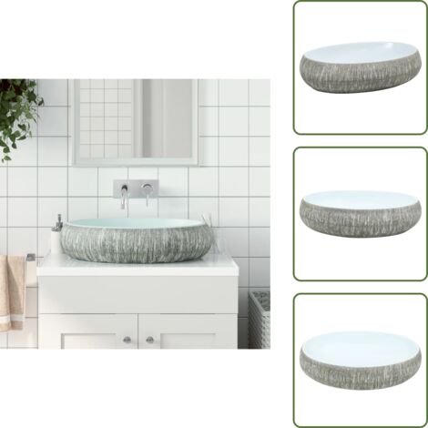 Diseño vintage - vidaXL Lavabo sobre encimera ovalado cerámica gris y azul 59x40x15 cm - Lavabo elegante