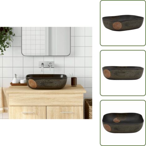 Diseño vintage - vidaXL Lavabo sobre encimera rectangular cerámica negro 48x37,5x13,5cm - Lavabo negro