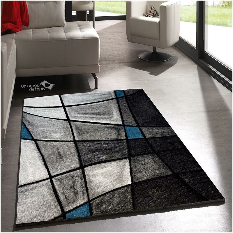 

diseño moderno alfombra 60x110 cm BRILLO rectangular entrada ZAG rojo adecuado para calefacción por suelo radiante - Bleu