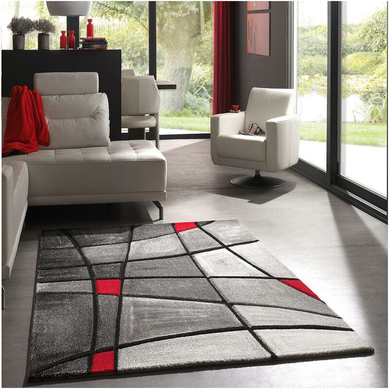 

diseño moderno alfombra 60x110 cm BRILLO rectangular entrada ZAG rojo adecuado para calefacción por suelo radiante - Rouge