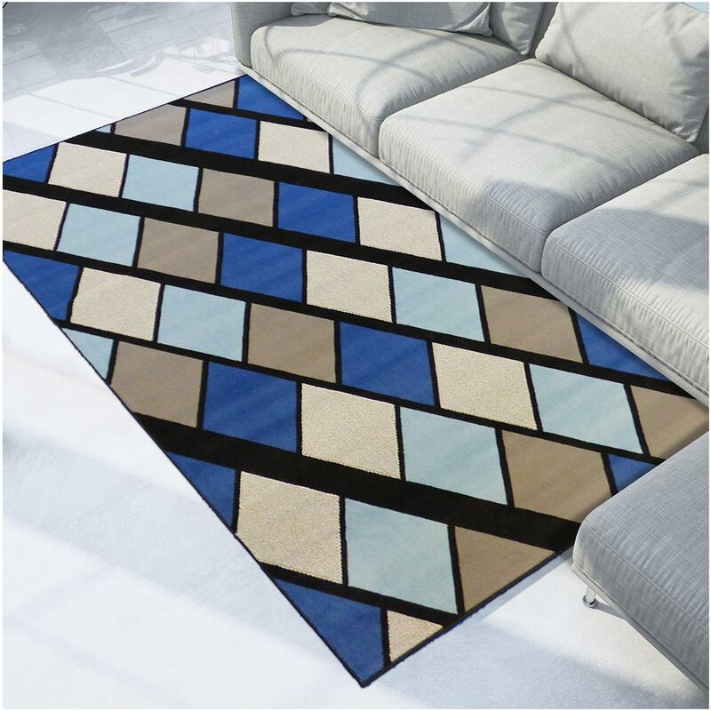 

diseño moderno alfombra 60x110 cm de entrada rectangular Secar azul adecuado para calefacción por suelo radiante - Bleu